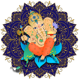 Ganesha com Mandala Azul e Dourada