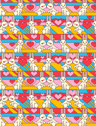 Pattern White Bunnies W Hearts