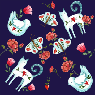 Gato & Passarinho Porcelana