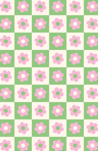 Flor Quadriculada em Verde e Rosa
