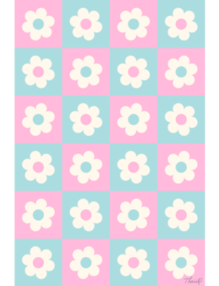 Flor Xadrez em Rosa e Azul
