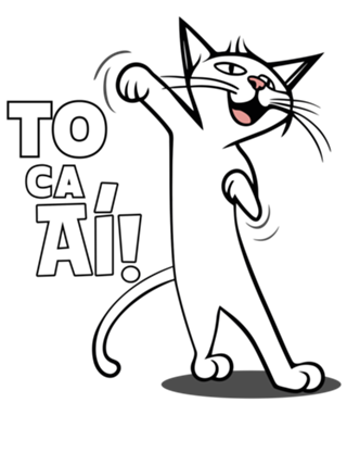 Gato descolado, estilo cômico, soquinho no ar