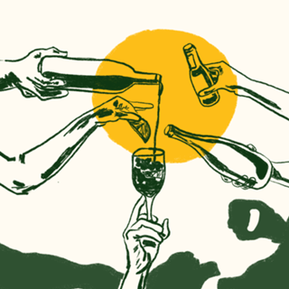 Ilustração Brinde de Coquetéis ao Pôr do Sol